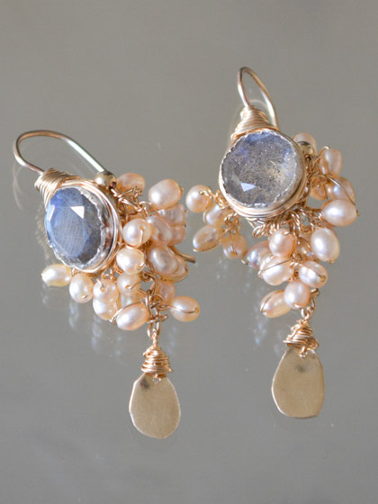 earrings Goddess pink pearls and labradorite